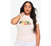 boohoo Women's Plus Gingham Crinkle Fitted Top in Stone | Size: 26