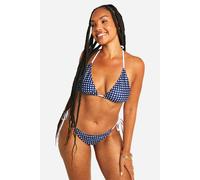 boohoo Women's Plus Gingham Tie Side Bikini Brief in Blue | Size: 26