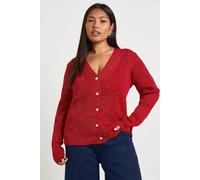 boohoo Women's Plus Glitter V Neck Cardigan in Red | Size: 24/26