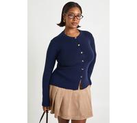boohoo Women's Plus Gold Button Crew Neck Peplum Cardigan in Navy | Size: 24/26