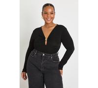 boohoo Women's Plus Gold Trim Keyhole Bodysuit in Black | Size: 28