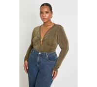 boohoo Women's Plus Gold Trim Keyhole Bodysuit in Khaki | Size: 22