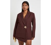 boohoo Women's Plus Gold Trim Single Breasted Blazer in Chocolate | Size: 20