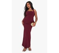 boohoo Women's Plus Halterneck Column Tailored Maxi Dress in Wine | Size: 26
