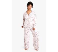 boohoo Women's Plus Heart Print Long Sleeve & Trouser Pj Set in Rose | Size: 16