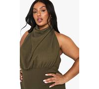 boohoo Women's Plus High Cowl Ruched Body Top in Khaki | Size: 24