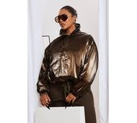 boohoo Women's Plus High Shine Puffer Jacket in Brown | Size: 16