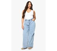 boohoo Women's Plus High Waist Bum Shaper Wide Leg Jean in Light Wash | Size: 28