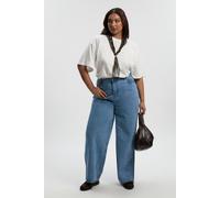 boohoo Women's Plus High Waist Bum Shaper Wide Leg Jean in Mid Blue | Size: 28