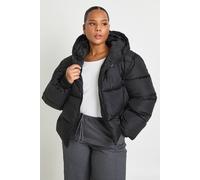 boohoo Women's Plus Hooded Padded Puffer Jacket in Black | Size: 16