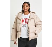 boohoo Women's Plus Hooded Padded Puffer Jacket in Stone | Size: 22