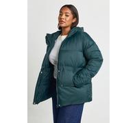 boohoo Women's Plus Hooded Puffer Coat in Dark Green | Size: 18