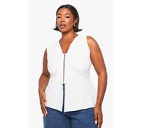 boohoo Women's Plus Hook & Eye Cinched Waistcoat in White | Size: 18