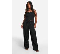 boohoo Women's Plus Hook & Eye Corset & Slouchy Wide Leg Trouser Co-Ord in Black | Size: 18
