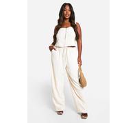 boohoo Women's Plus Hook & Eye Corset & Slouchy Wide Leg Trouser Co-Ord in Ecru | Size: 28