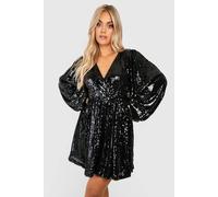 boohoo Women's Plus Iridescent Extreme Blouson Skater Dress in Black | Size: 16