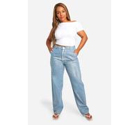 boohoo Women's Plus Iridescent Metallic Coated Straight Leg Jeans in Blue | Size: 28