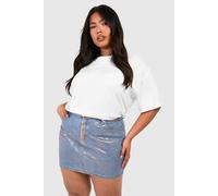 boohoo Women's Plus Iridescent Metallic Denim Mini Skirt in Blue | Size: 16