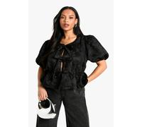 boohoo Women's Plus Jacquard Tie Front Smock Top in Black | Size: 22