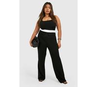 boohoo Women's Plus Jersey Contrast Fold Over Waistband Trouser in Black | Size: 28