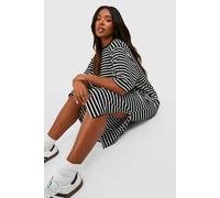 boohoo Women's Plus Jersey Stripe Midi T-Shirt Dress in Black | Size: 24