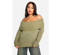 boohoo Women's Plus Knitted Bardot Top in Olive | Size: 28