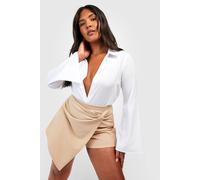 boohoo Women's Plus Knot Detail Wrap Skort in Stone | Size: 28