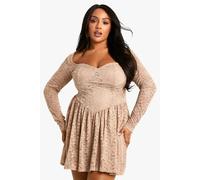 boohoo Women's Plus Lace Diamante Skater Dress in Nude | Size: 28