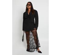 boohoo Women's Plus Lace Hem Blazer Dress in Black | Size: 22