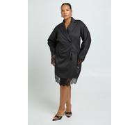 boohoo Women's Plus Lace Hem Structured Barrel Sleeve Blazer Dress in Black | Size: 18