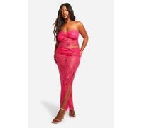 boohoo Women's Plus Lace Ruched Bandeau Top & Knot Detail Maxi Skirt Co-Ord in Hot Pink | Size: 22