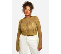 boohoo Women's Plus Ladder Detail Sheer Jumper in Khaki | Size: 18