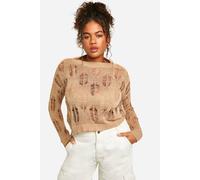 boohoo Women's Plus Ladder Detail Sheer Jumper in Taupe | Size: 28