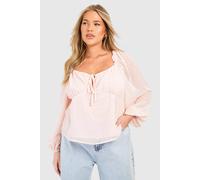 boohoo Women's Plus Large Dobby Corset Neckline Smock Top in Blush | Size: 18