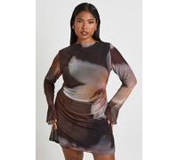 boohoo Women's Plus Large Floral Ruched Mini Shift Dress in Brown | Size: 26