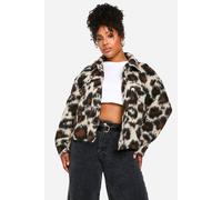 boohoo Women's Plus Leopard Collared Wool Jacket | Size: 22