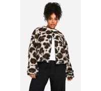 boohoo Women's Plus Leopard Collarless Wool Jacket | Size: 22