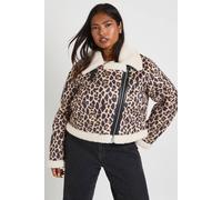 boohoo Women's Plus Leopard Oversized Aviator Coat | Size: 16