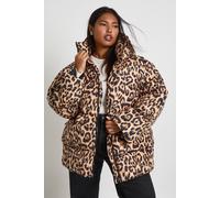 boohoo Women's Plus Leopard Print Oversized Puffer Jacket | Size: 20