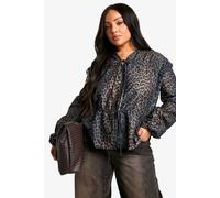 boohoo Women's Plus Leopard Tie Front Ruched Smock Top | Size: 16