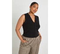 boohoo Women's Plus Lightweight Button Through Waistcoat in Black | Size: 24/26