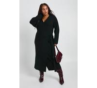 boohoo Women's Plus Lightweight Mixed Rib Wrap Jumper Dress in Black | Size: 24