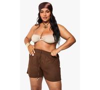 boohoo Women's Plus Linen Beaded Beach Shorts in Chocolate | Size: 20/22
