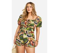 boohoo Women's Plus Linen Feel Paisley Print Pleat Front Short in Green | Size: 22