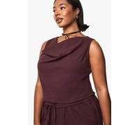boohoo Women's Plus Linen Look Cowl Neck Crop Top in Chocolate | Size: 26