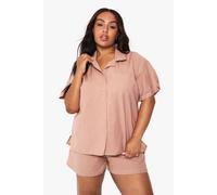boohoo Women's Plus Linen Look Short Sleeve Shirt & Elasticated Waist Short Co-Ord in Rose | Size: 26