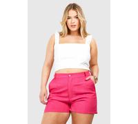 boohoo Women's Plus Linen Look Tailored Short in Hot Pink | Size: 26