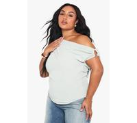 boohoo Women's Plus Linen Look Trim Detail Slouchy Top in Sage | Size: 26