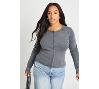 boohoo Women's Plus Long Sleeve Button Down Acid Wash Top in Charcoal | Size: 20