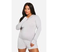 boohoo Women's Plus Long Sleeve Modal Lounge T-Shirt in Ash Grey | Size: 20
